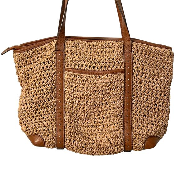 Brighton Dayton Straw Tote Womens Wheat Tan & Luggage Brown Slouchy Purse Bag - Picture 5 of 12